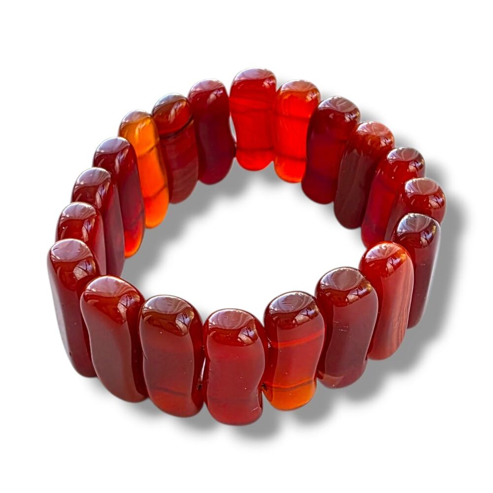 New‎ Sally C Treasures HSN 925 Carnelian Stone Stretch Beaded Bracelet Chunky